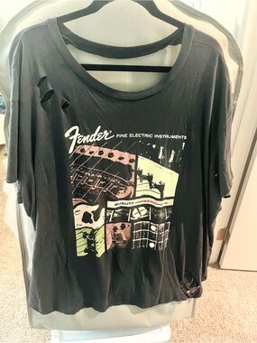 torrid Black Short Sleeve Tee with Multicolor Fender Graphic
